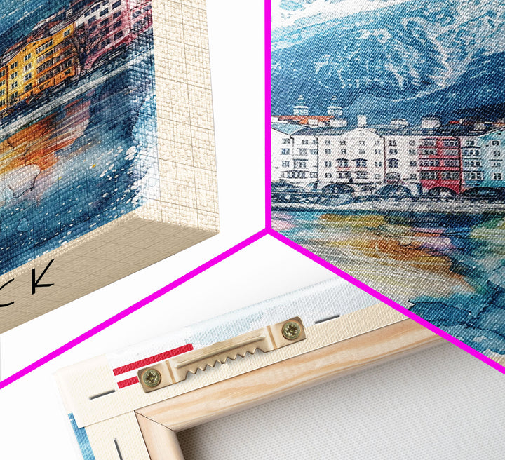 Innsbruck Austria Alpine Town Art Print, Colorful Canvas Print for Home Decor, Travel Poster for Living Room Wall Art, Austrian Mountain View