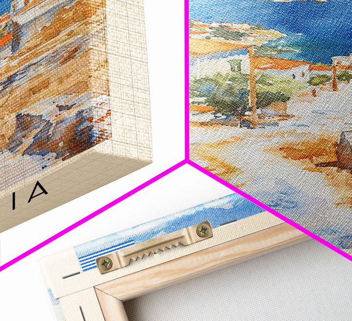 Kalamaria Greece Coastal View, Framed Canvas Print, Travel Poster, Nautical Wall Art, Living Room Decor, Greek Cityscape, Seaside Home Decoration