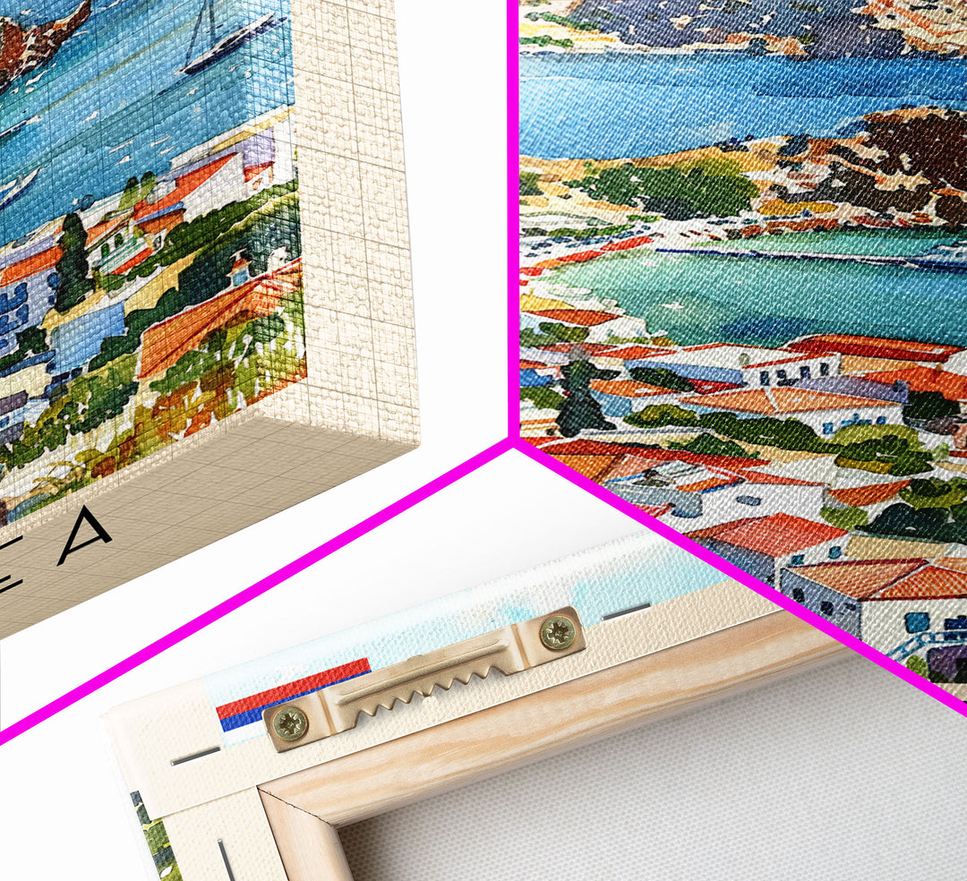 Kallithea Greece Coastal City View, Framed Canvas Print, Travel Poster, Mediterranean Wall Art, Living Room Decor, Greek Cityscape, Seaside Home Decoration