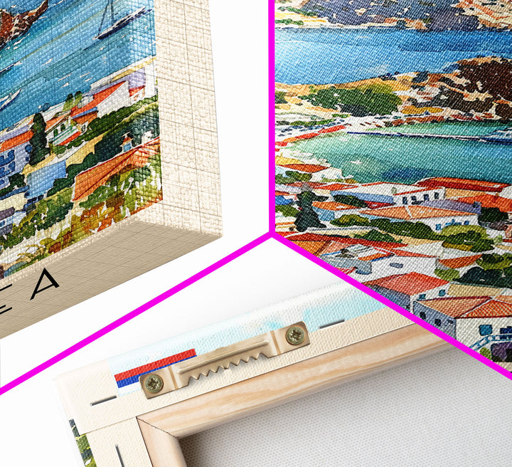 Kallithea Greece Coastal City View, Framed Canvas Print, Travel Poster, Mediterranean Wall Art, Living Room Decor, Greek Cityscape, Seaside Home Decoration