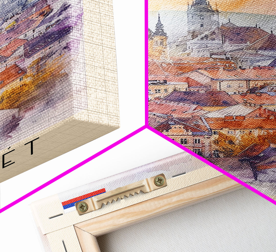 Kecskemet Hungary Urban Landscape, Framed Canvas Print, Travel Poster, Wall Art, Home Decoration, Cityscape Decor, Living Room Art, Hungarian City