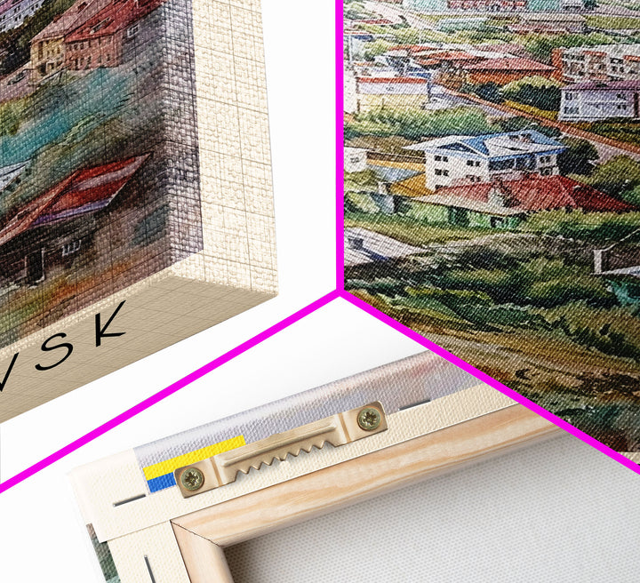 Khabarovsk Russia Riverside View, Framed Canvas Print, Travel Poster, Wall Art, Home Decor, Living Room Decoration, Russian Cityscape Art