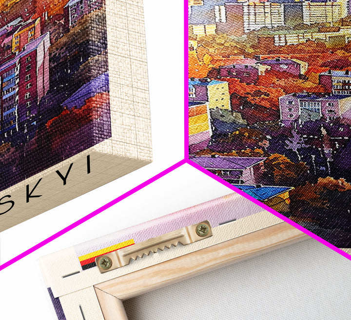 Khmelnytskyi Ukraine Cityscape, Framed Canvas Print, Travel Poster, Wall Art, Home Decor, Living Room Decoration, Ukrainian Urban Art