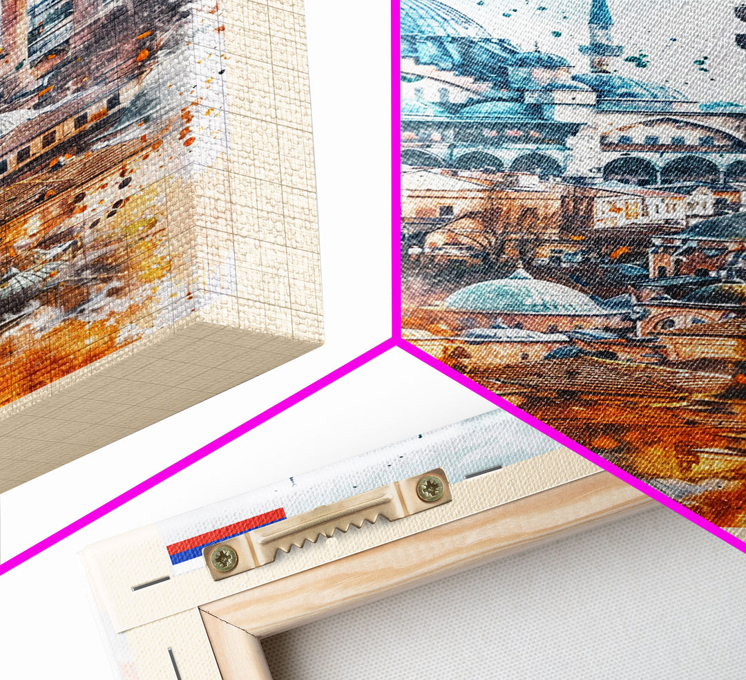 Konya Turkey Historic Cityscape, Framed Canvas Print, Travel Poster, Wall Art, Living Room Decoration, Turkish Heritage Artwork, Historical City Scene