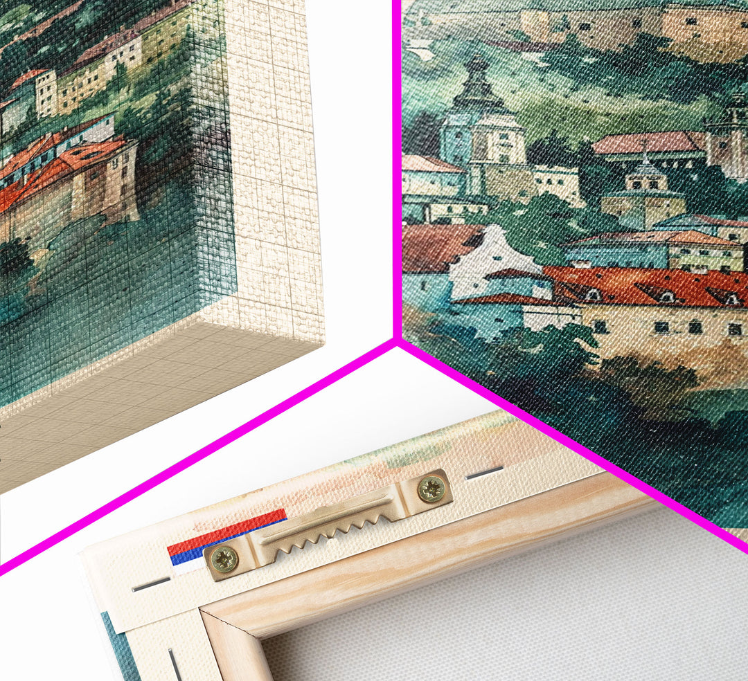 Kosice Slovakia Historic Cityscape, Framed Canvas Print, Travel Poster, Wall Art, Office Decor, Slovakian Urban Painting, Historic City Scene