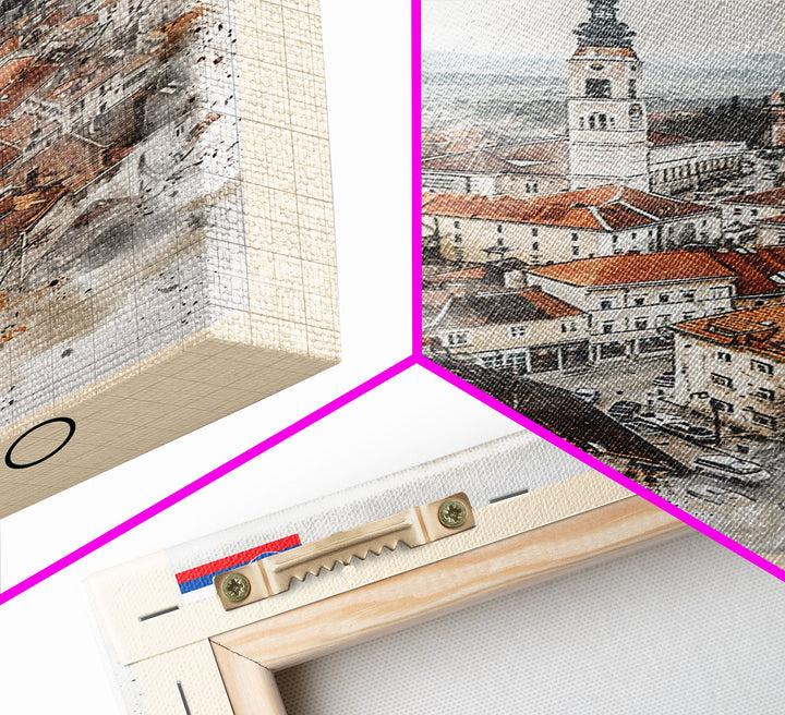 Kraljevo Serbia Travel Poster Framed Canvas Print, Urban Landscape, Watercolor Wall Art, Home Decor, Original Art, Travel Print