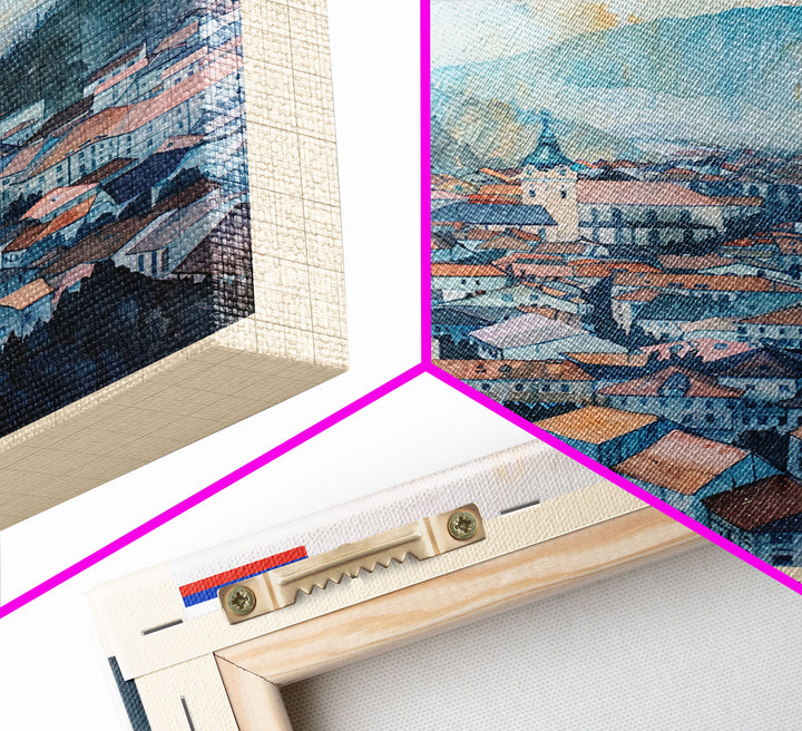 Kranj Slovenia Travel Poster Framed Canvas Print, Watercolor Painting, Scenic Wall Art, Living Room Decor, Artistic Travel Print, Vacation Souvenir