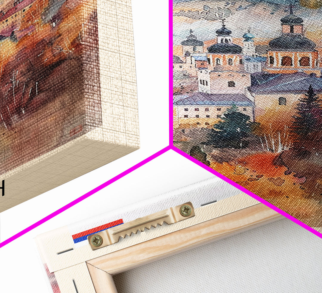 Kurgan Russia Travel Poster Framed Canvas Print, Urban Landscape, Watercolor Art, Wall Decor, Home Decoration, Travel Print, Original Art