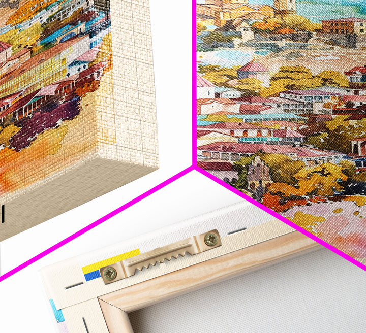 Kutaisi Georgia Travel Poster Framed Canvas Print, Scenic Landscape, Watercolor Art, Wall Decor, Home Decoration, Travel Print, Original Art