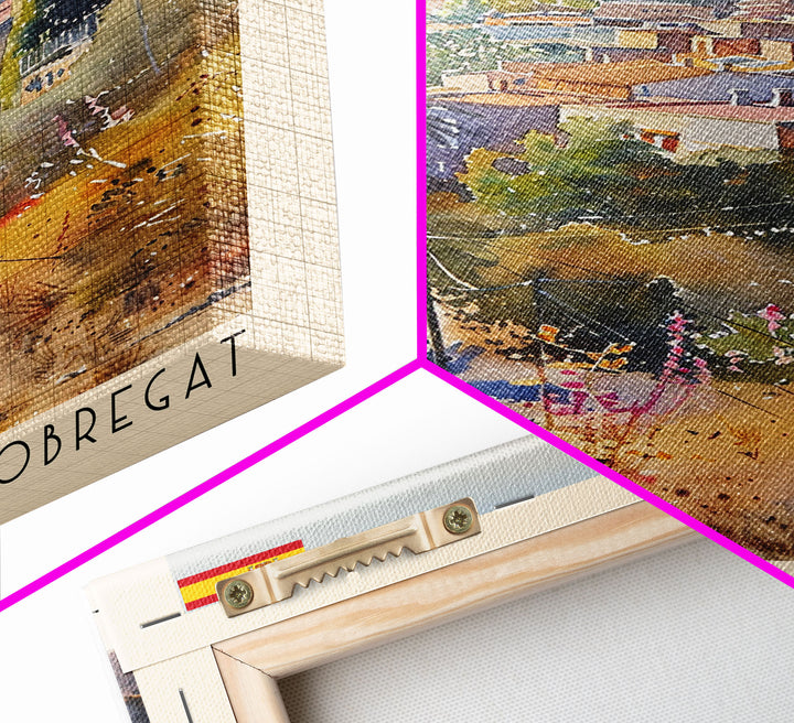 L'Hospitalet Spain Travel Poster Framed Canvas Print, Urban Landscape, Watercolor Painting, Wall Art, Home Decor, Travel Print, Artistic Gift