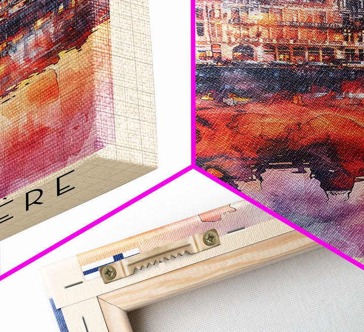 La Louviere Belgium Travel Poster Framed Canvas Print, Urban Landscape, Watercolor Art, Wall Decor, Home Decor, Travel Print, Original Art