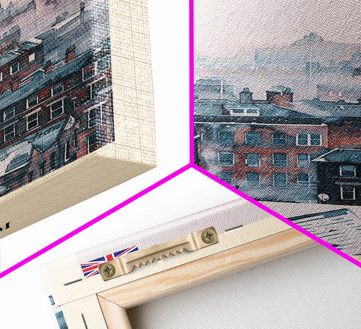 Leeds United Kingdom Travel Poster Framed Canvas Print, Urban Cityscape, Watercolor Art, Wall Decoration, Travel Print, Unique Art Gift