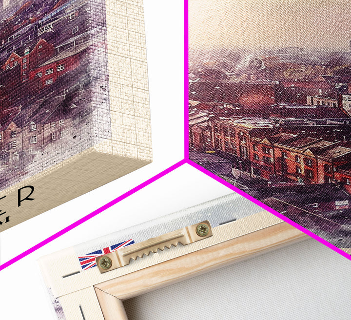 Leicester United Kingdom Travel Poster Framed Canvas Print, Historic Cityscape, Watercolor Art, Wall Decor, Home Decoration, Travel Print, Original Art