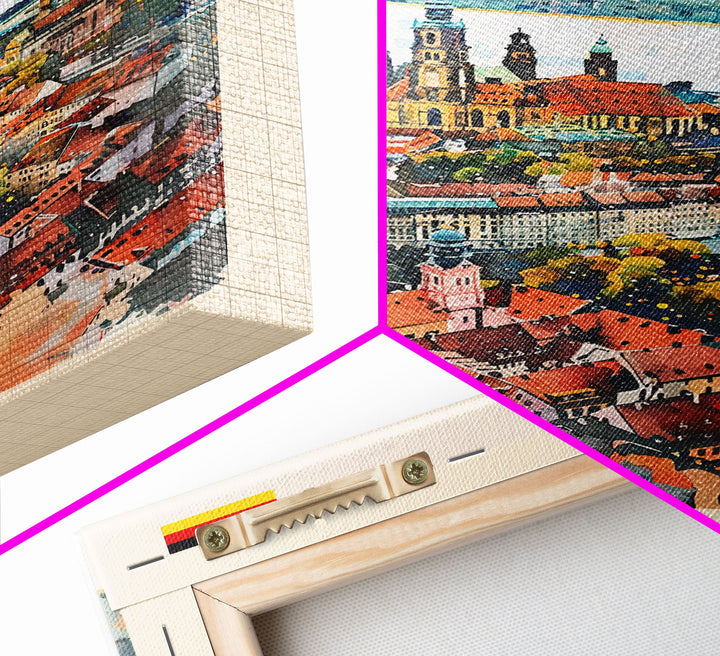 Leipzig Germany Travel Poster Framed Canvas Print, Urban Landscape, Watercolor Art, Wall Decoration, Home Decor, Travel Print, Artistic Gift