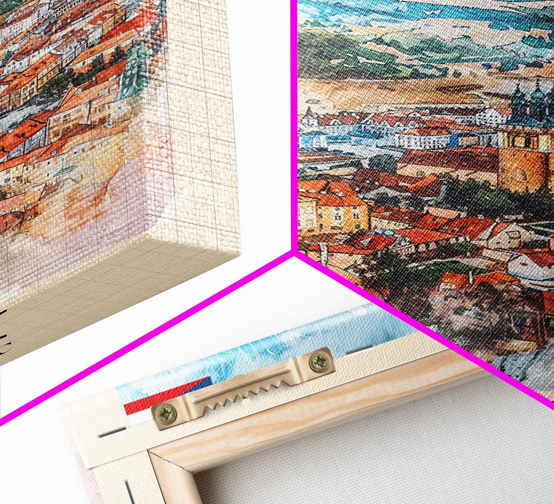 Liberec Czech Republic Travel Poster Framed Canvas Print, Scenic Landscape, Watercolor Art, Wall Decor, Home Decoration, Travel Print, Original Painting