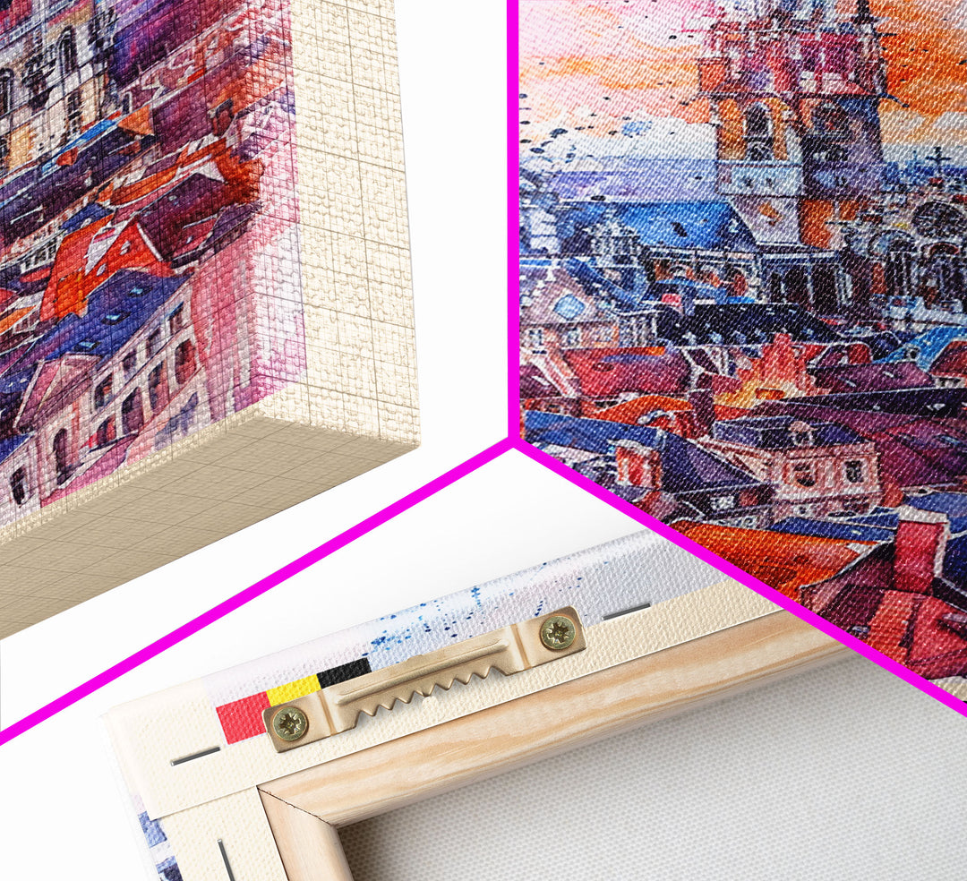 Liege Belgium Travel Poster Framed Canvas Print, Urban Landscape, Watercolor Art, Wall Decor, Home Decoration, Travel Print, Original Art