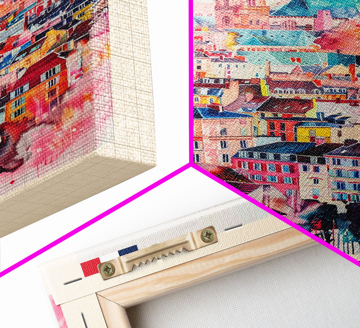 Lille France Travel Poster Framed Canvas Print, Historic Cityscape, Watercolor Painting, Wall Art, Home Decor, Travel Print, Artistic Gift