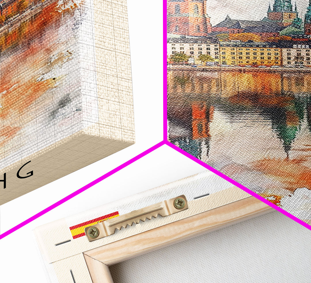 Linköping Sweden Travel Poster Framed Canvas Print, Urban Landscape, Watercolor Art, Wall Decor, Home Decoration, Travel Print, Original Art