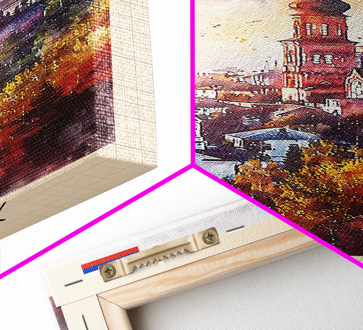 Lipetsk Russia Travel Poster Framed Canvas Print, Urban Landscape, Watercolor Art, Wall Decoration, Home Decor, Travel Print, Original Art