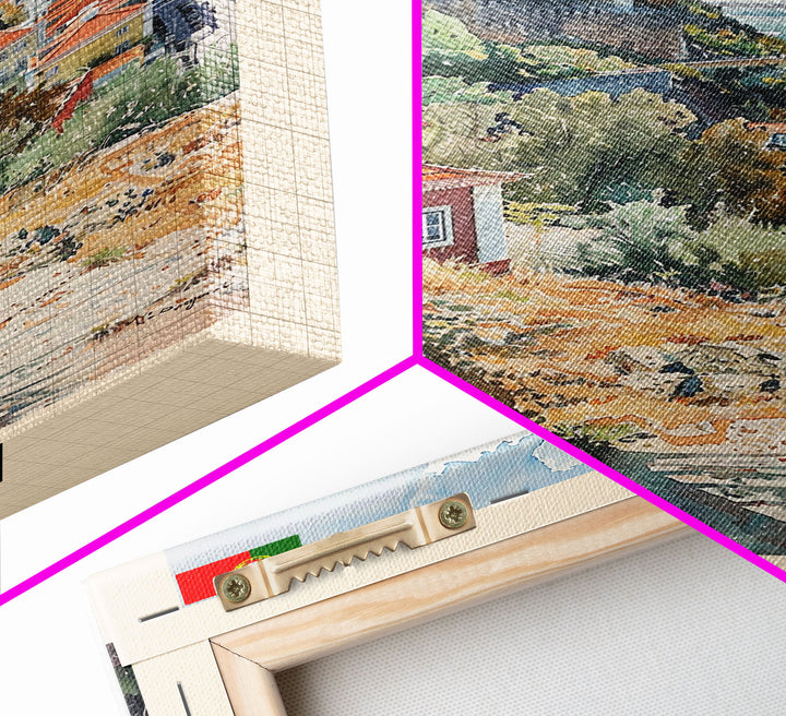 Lisbon Portugal Travel Poster Framed Canvas Print, Coastal Cityscape, Watercolor Painting, Wall Art, Home Decoration, Travel Print, Artistic Gift