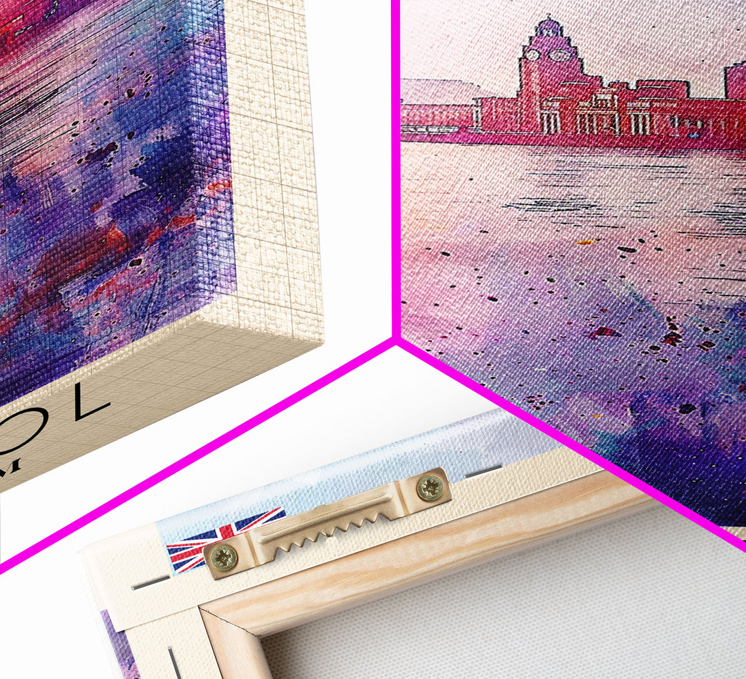 Liverpool United Kingdom Travel Poster Framed Canvas Print, Historic Cityscape, Watercolor Art, Wall Decor, Home Decoration, Travel Print, Original Art