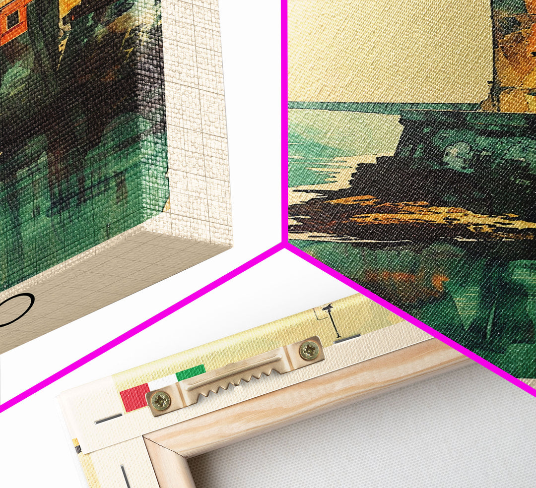 Livorno Italy Travel Poster Framed Canvas Print, Coastal Landscape, Watercolor Painting, Wall Art, Home Decor, Travel Print, Artistic Gift