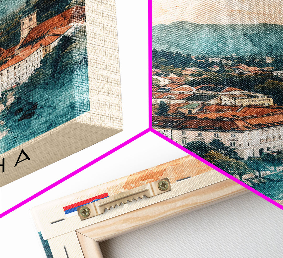 Ljubljana Slovenia Travel Poster Framed Canvas Print, Urban Landscape, Watercolor Art, Wall Decor, Home Decoration, Travel Print, Original Art