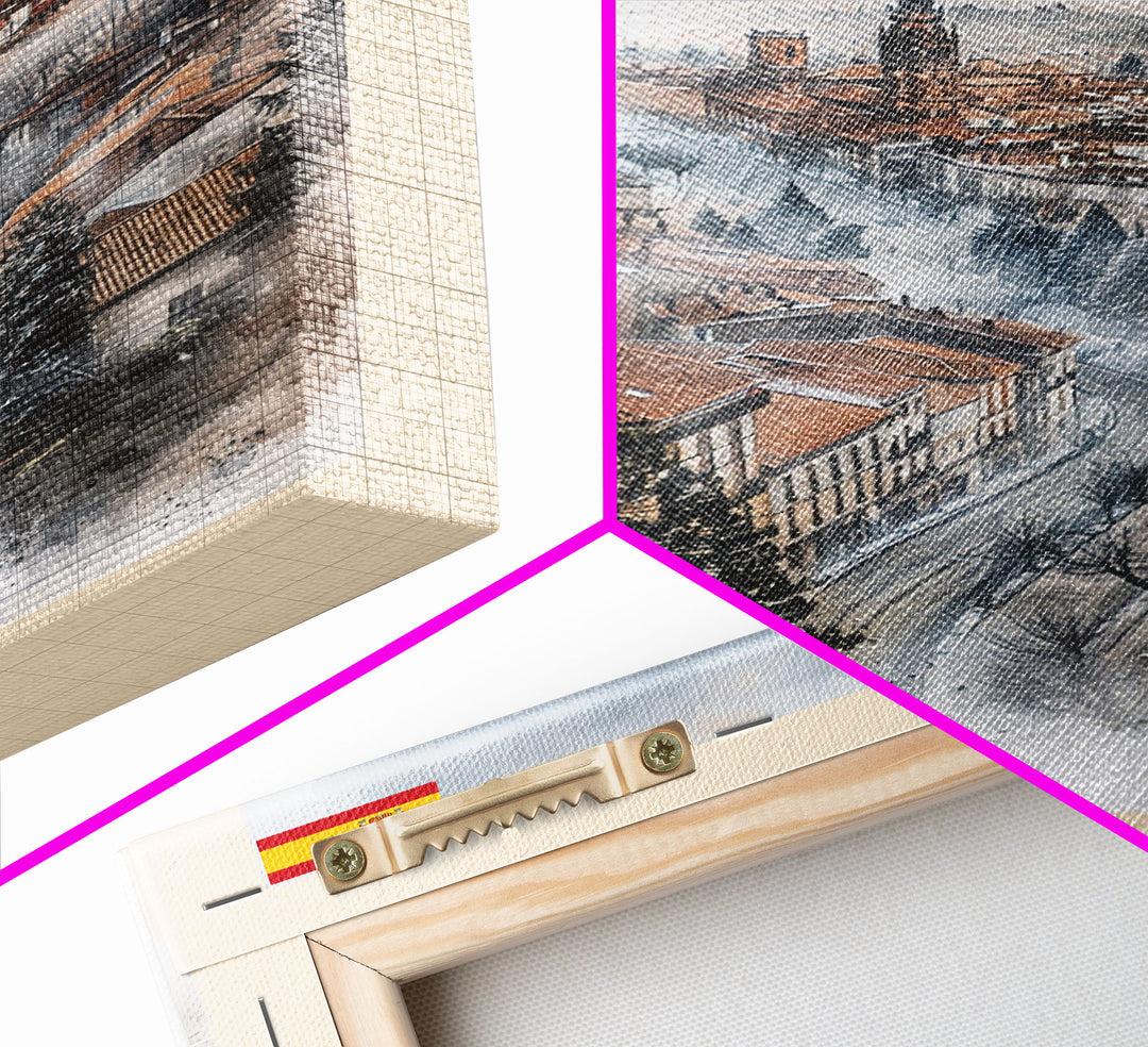 Lleida Spain Travel Poster Framed Canvas Print, Urban Landscape, Watercolor Art, Wall Decor, Home Decoration, Travel Print, Original Art