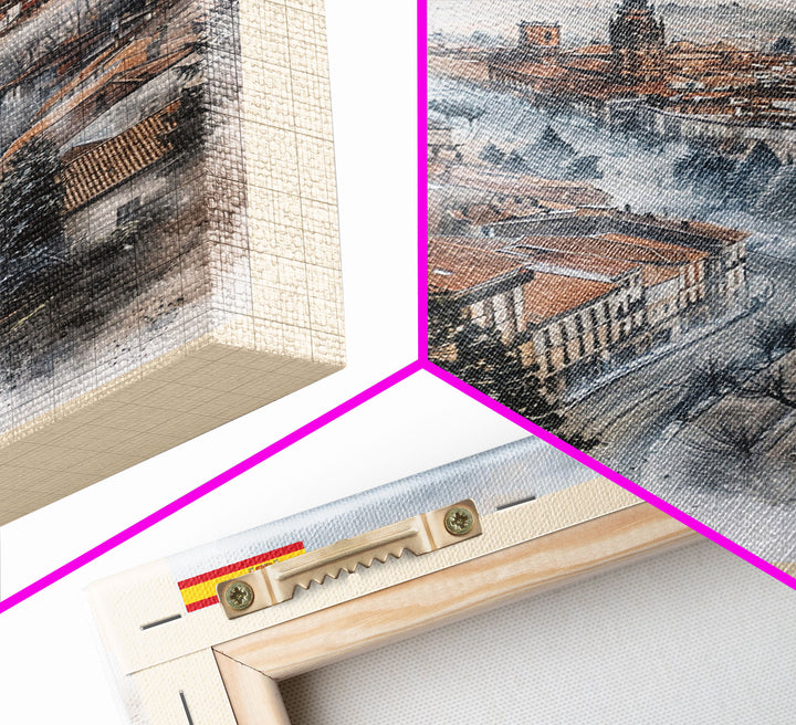 Lleida Spain Travel Poster Framed Canvas Print, Urban Landscape, Watercolor Art, Wall Decor, Home Decoration, Travel Print, Original Art