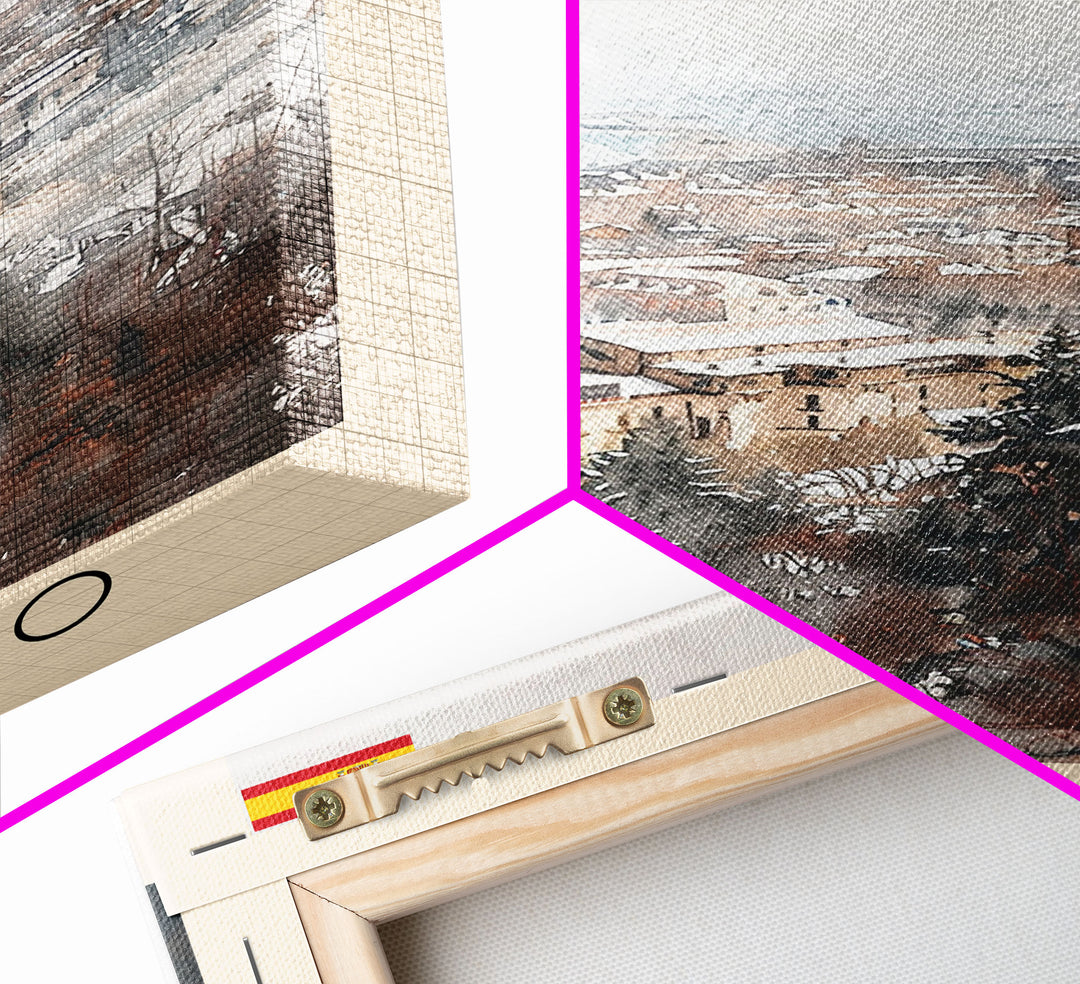 Logrońo Spain Travel Poster Framed Canvas Print, Scenic Landscape, Watercolor Art, Wall Decoration, Home Decor, Travel Print, Original Painting