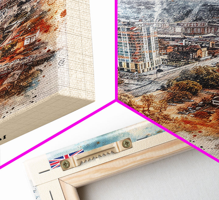 Luton United Kingdom Travel Poster Framed Canvas Print, Vibrant Cityscape, Urban Art, Wall Decor, Interior Design, Travel Print, Unique Art