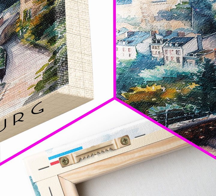 Luxembourg Luxembourg Travel Poster Framed Canvas Print, Historic Architecture, Watercolor Art, Home Wall Decor, Travel Print, Artistic Piece