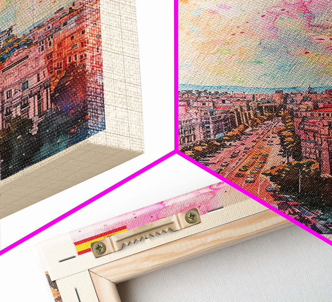Madrid Spain Travel Poster Framed Canvas Print, Iconic Cityscape, Urban Art, Wall Decor, Home Decoration, Travel Print, Original Artwork