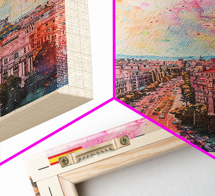 Madrid Spain Travel Poster Framed Canvas Print, Iconic Cityscape, Urban Art, Wall Decor, Home Decoration, Travel Print, Original Artwork