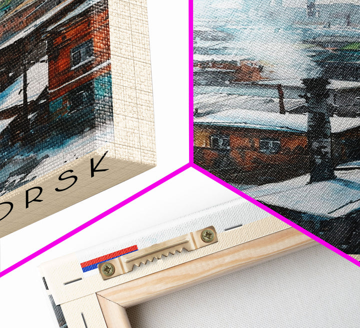 Magnitogorsk Russia Travel Poster Framed Canvas Print, Industrial Cityscape, Watercolor Painting, Wall Art, Home Decor, Travel Print, Original Piece