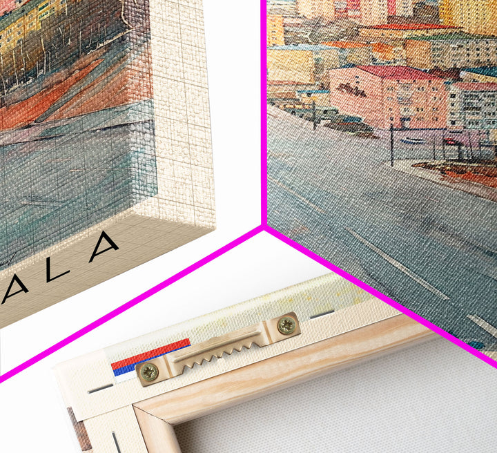 Makhachkala Russia Travel Poster Framed Canvas Print, Coastal Cityscape, Watercolor Art, Wall Hanging, Home Decor, Travel Print, Artistic Gift