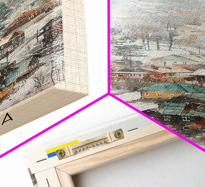 Makiivka Ukraine Travel Poster Framed Canvas Print, Urban Landscape, Watercolor Painting, Wall Art, Home Decoration, Travel Print, Unique Art