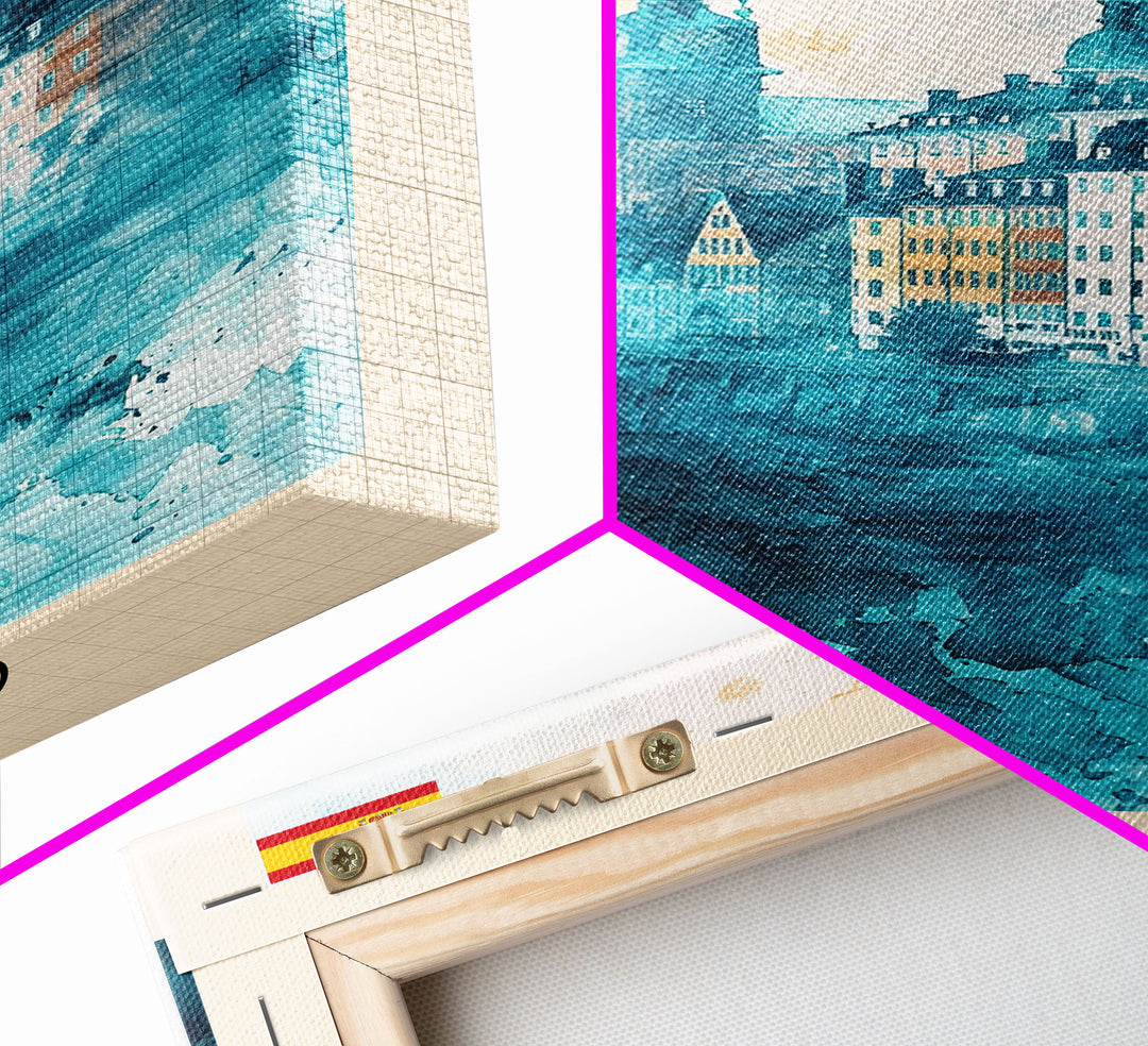 Malmo Sweden Travel Poster Framed Canvas Print, Modern Cityscape, Urban Art, Wall Hanging, Home Decor, Travel Print, Original Piece