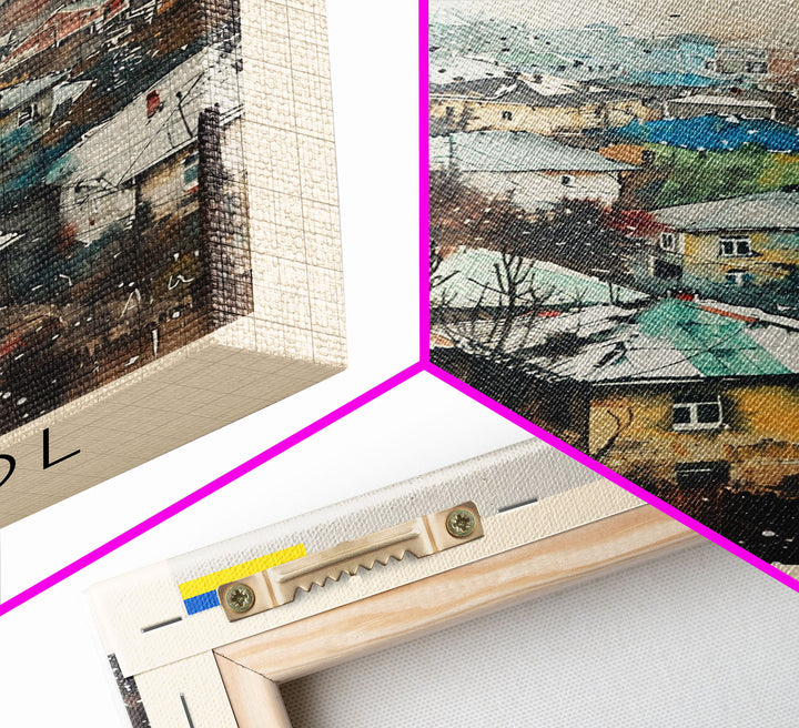 Mariupol Ukraine Travel Poster Framed Canvas Print, Scenic Cityscape, Watercolor Painting, Wall Decor, Interior Design, Travel Print, Unique Artwork