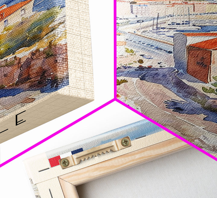 Marseille France Travel Poster Framed Canvas Print, Vibrant Cityscape, Watercolor Art, Wall Hanging, Home Decoration, Travel Print, Artistic Gift