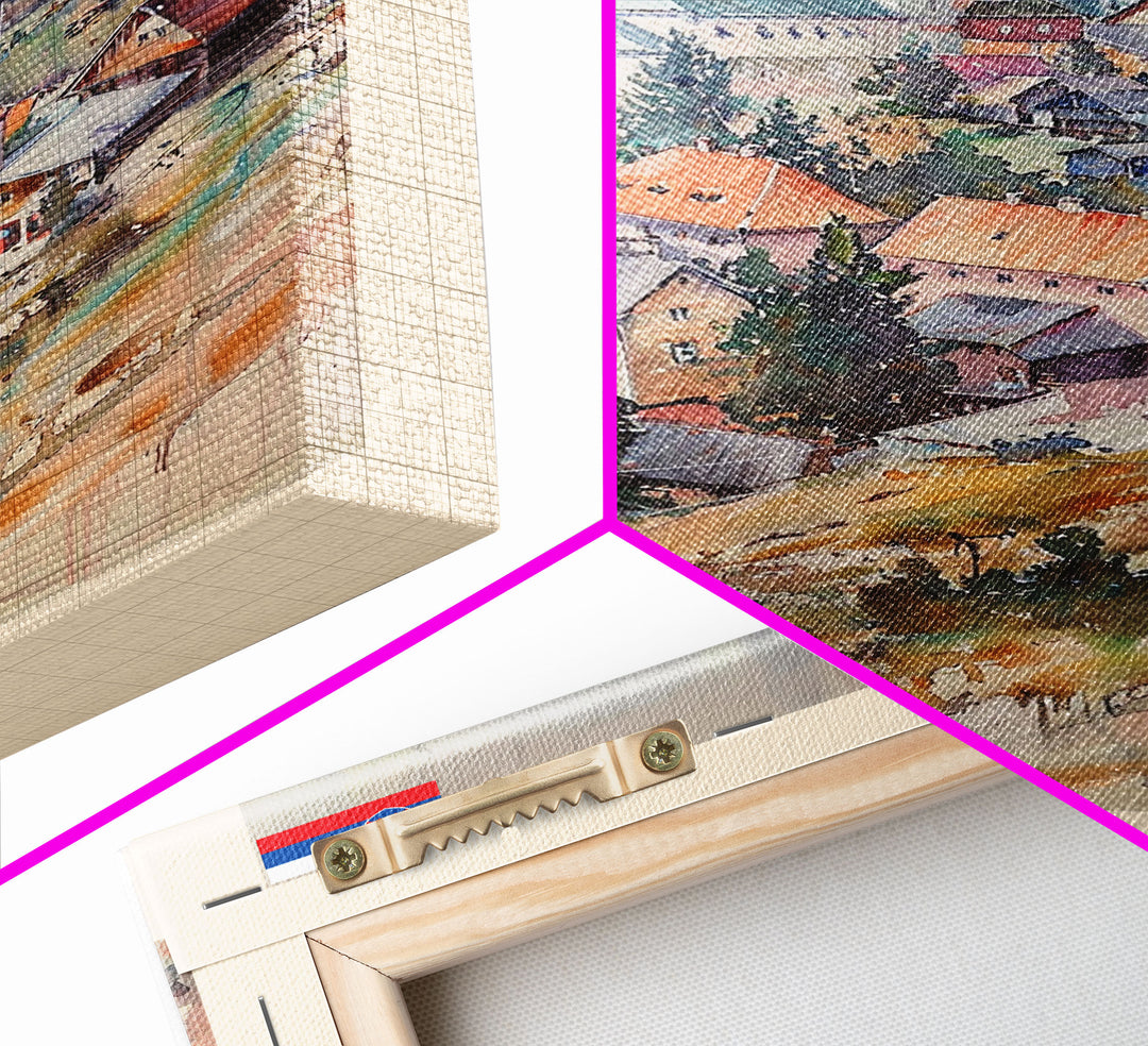 Martin Slovakia Travel Poster Framed Canvas Print, Scenic Mountain Landscape, Watercolor Art, Wall Decor, Home Interior, Travel Print, Unique Artwork