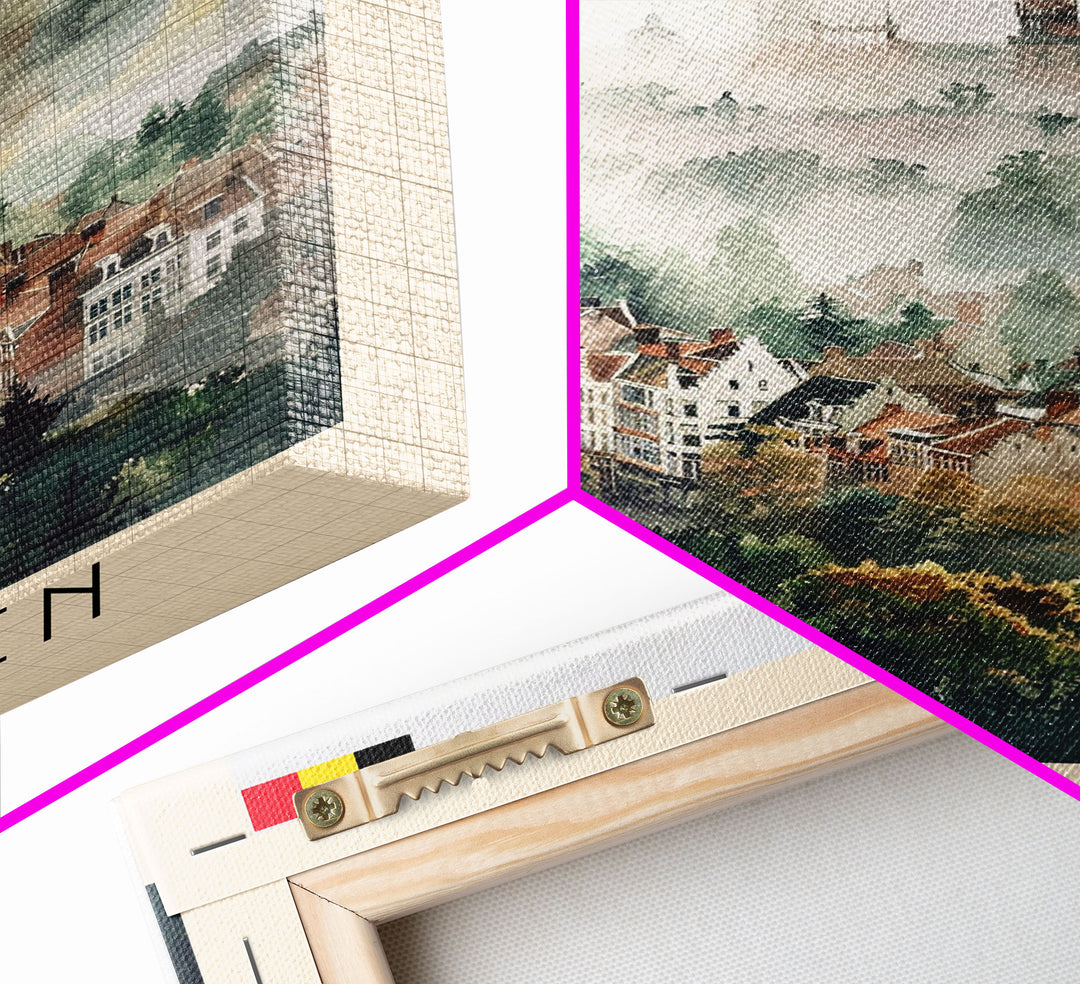 Mechelen Belgium Travel Poster Framed Canvas Print, Historic Architecture, Watercolor Painting, Wall Hanging, Home Decor, Travel Print, Artistic Piece