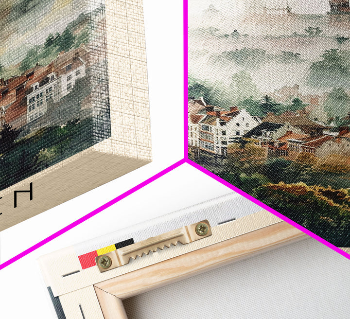 Mechelen Belgium Travel Poster Framed Canvas Print, Historic Architecture, Watercolor Painting, Wall Hanging, Home Decor, Travel Print, Artistic Piece