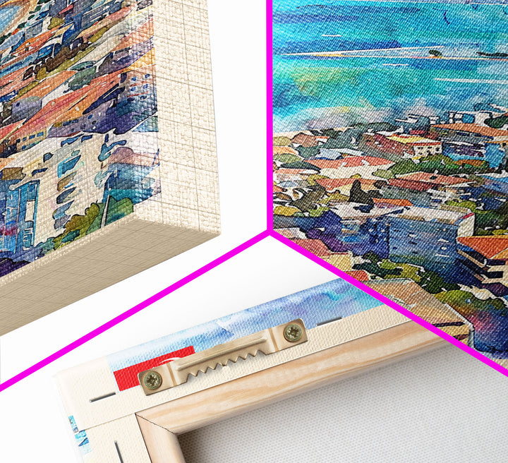 Mersin Turkey Travel Poster Framed Canvas Print, Coastal Landscape, Watercolor Art, Wall Decoration, Interior Design, Travel Print, Original Painting