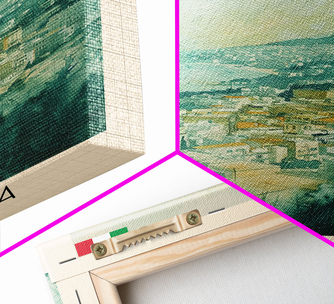 Messina Italy Travel Poster Framed Canvas Print, Urban Coastal Cityscape, Watercolor Art, Wall Decor, Home Decoration, Travel Print, Unique Art