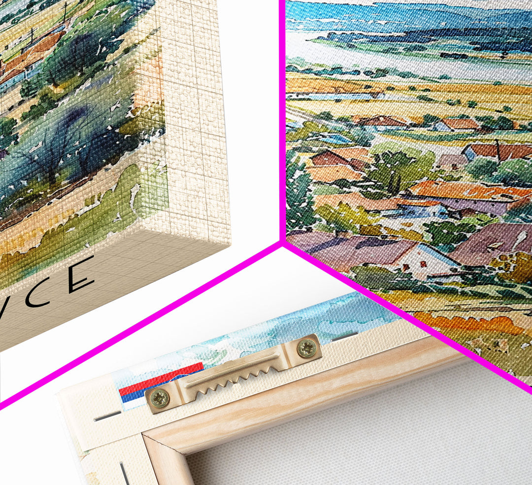 Michalovce Slovakia Travel Poster Framed Canvas Print, Scenic Landscape, Watercolor Painting, Wall Art, Home Decor, Travel Print, Original Piece