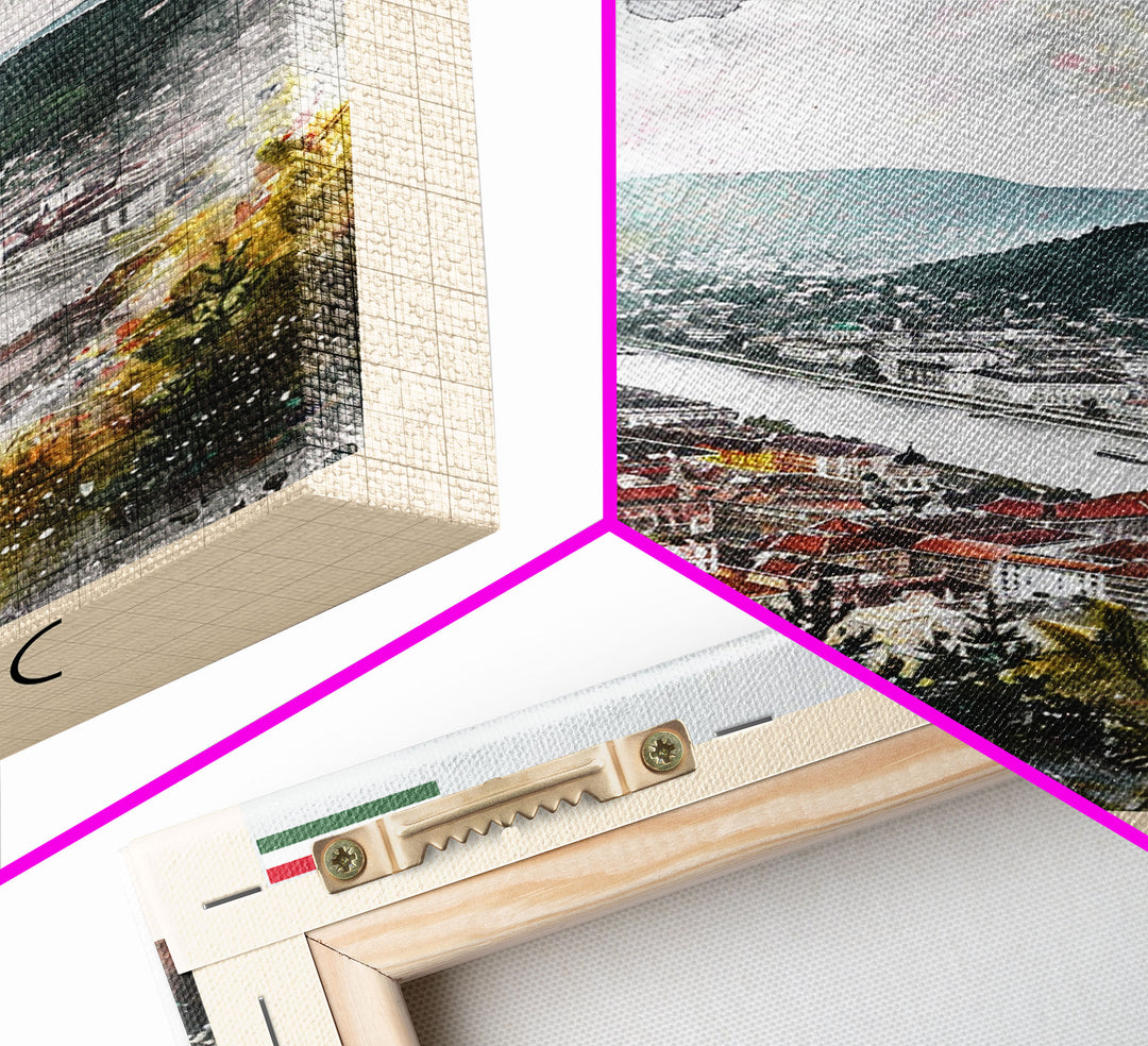 Miskolc Hungary Travel Poster Framed Canvas Print, Historic Cityscape, Watercolor Painting, Wall Decor, Home Decoration, Travel Print, Original Art