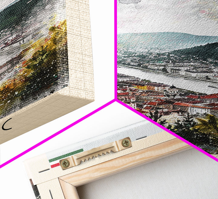 Miskolc Hungary Travel Poster Framed Canvas Print, Historic Cityscape, Watercolor Painting, Wall Decor, Home Decoration, Travel Print, Original Art