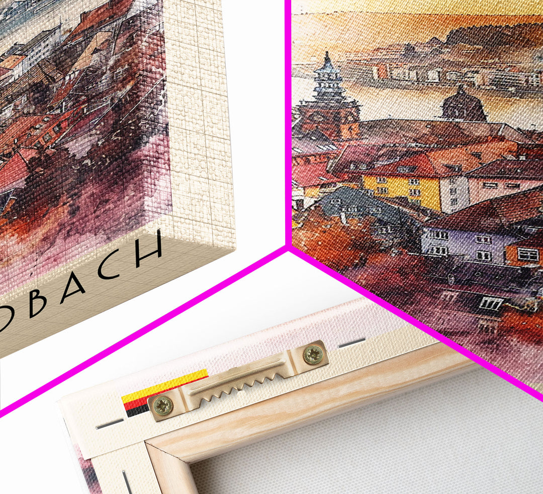 Mönchengladbach Germany Travel Poster Framed Canvas Print, Modern Cityscape, Watercolor Art, Wall Decoration, Interior Decor, Travel Print, Unique Artwork