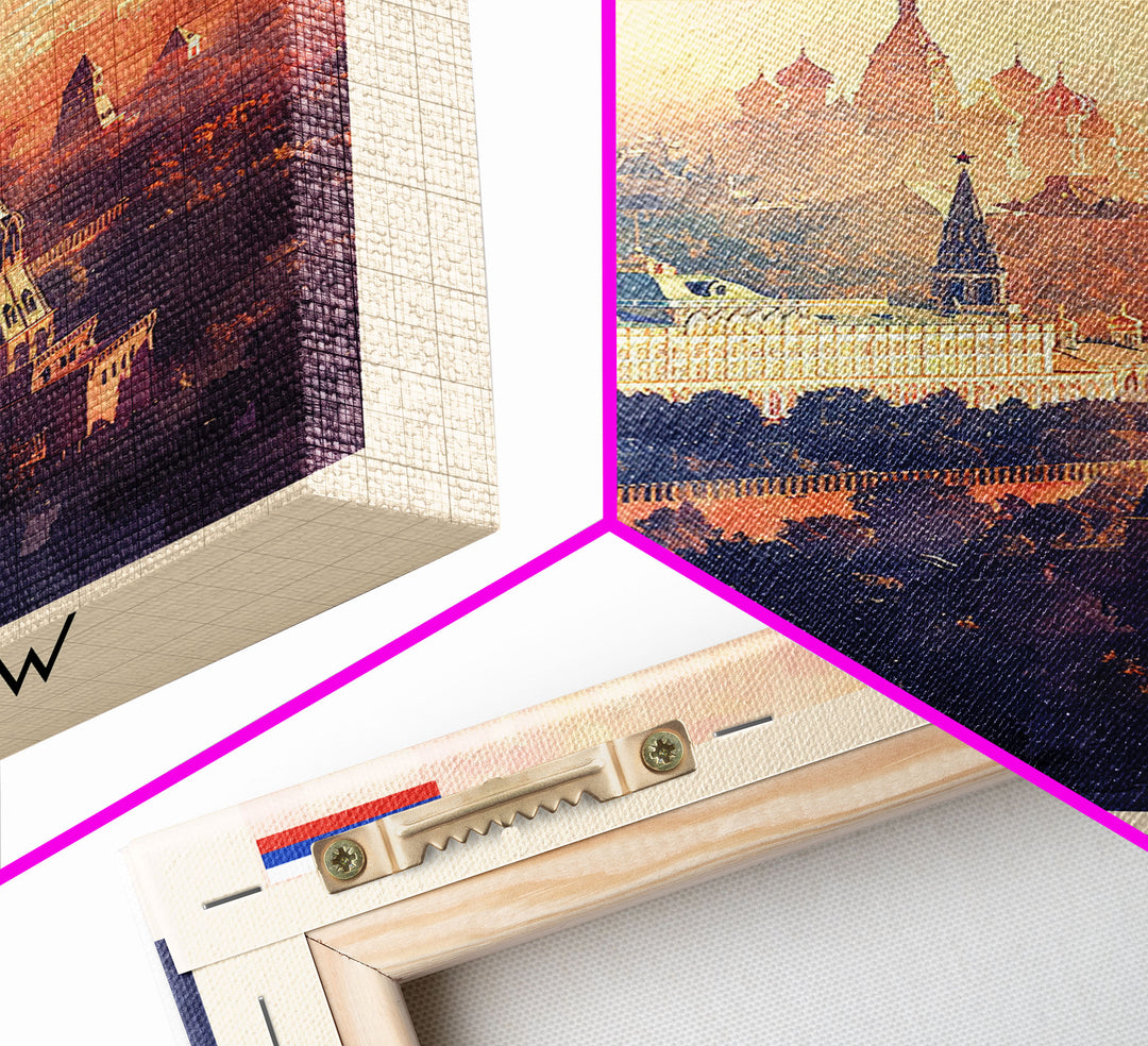 Moscow Russia Travel Poster Framed Canvas Print, Historic Landmarks, Watercolor Painting, Wall Art, Home Decor, Travel Print, Artistic Gift